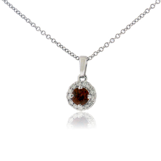 4mm Garnet with Diamond Halo Pendant - Park City Jewelers