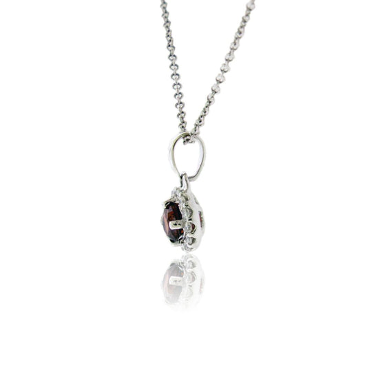 4mm Garnet with Diamond Halo Pendant - Park City Jewelers