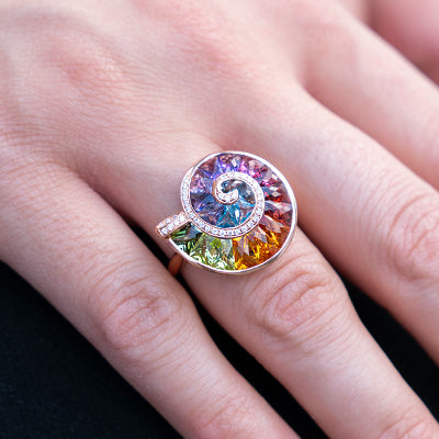 Woman wearing rainbow Bellarri ring