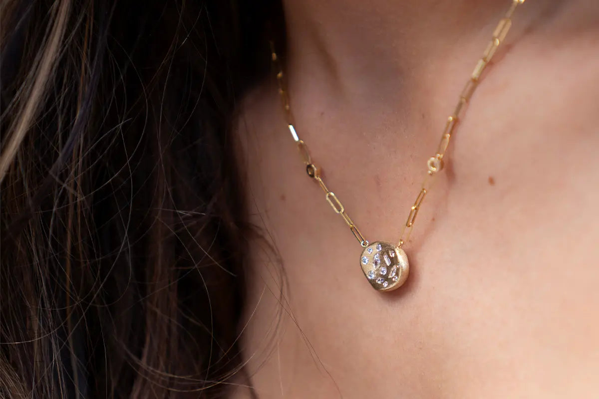 Woman Wearing Confetti Necklace from Park City Jewelers.