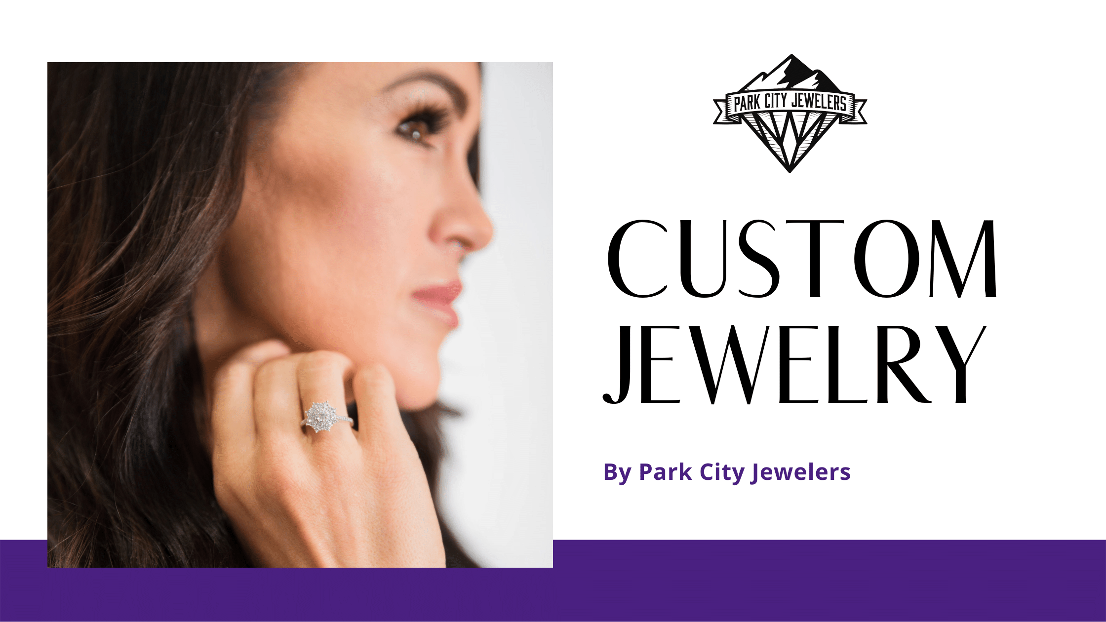 Custom Jewelry Blog Banner Featuring a Woman Wearing a Diamond Snowflake Ring - Park City Jewelers.
