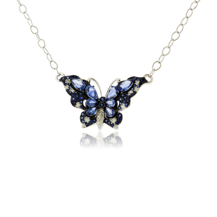 Sapphire Winged Butterfly & Diamond Pendant