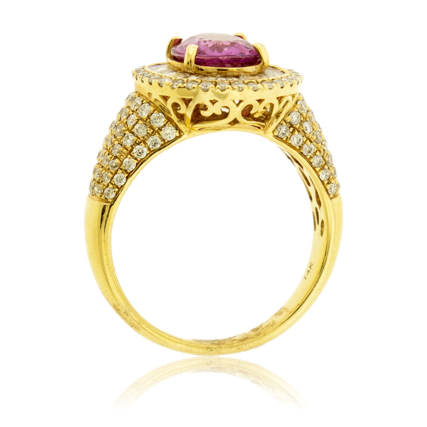Oval Shaped Pink Sapphire Diamond Double Halo Ring