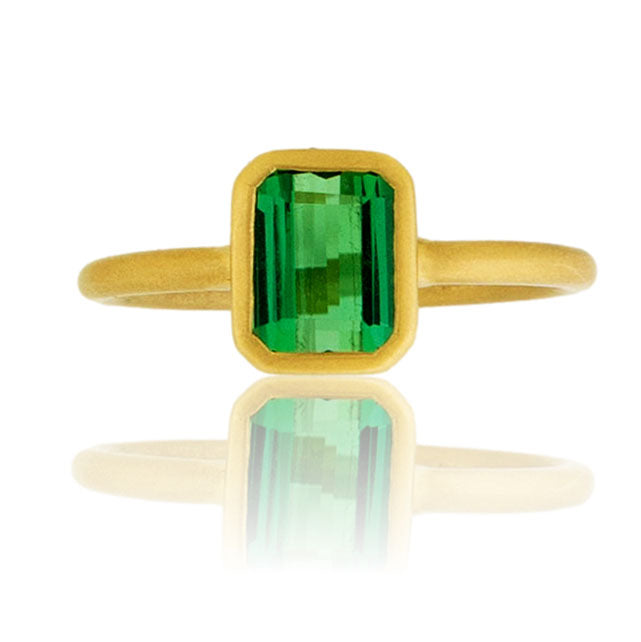 Green Tourmaline Cushion-Cut Bezel Set Ring
