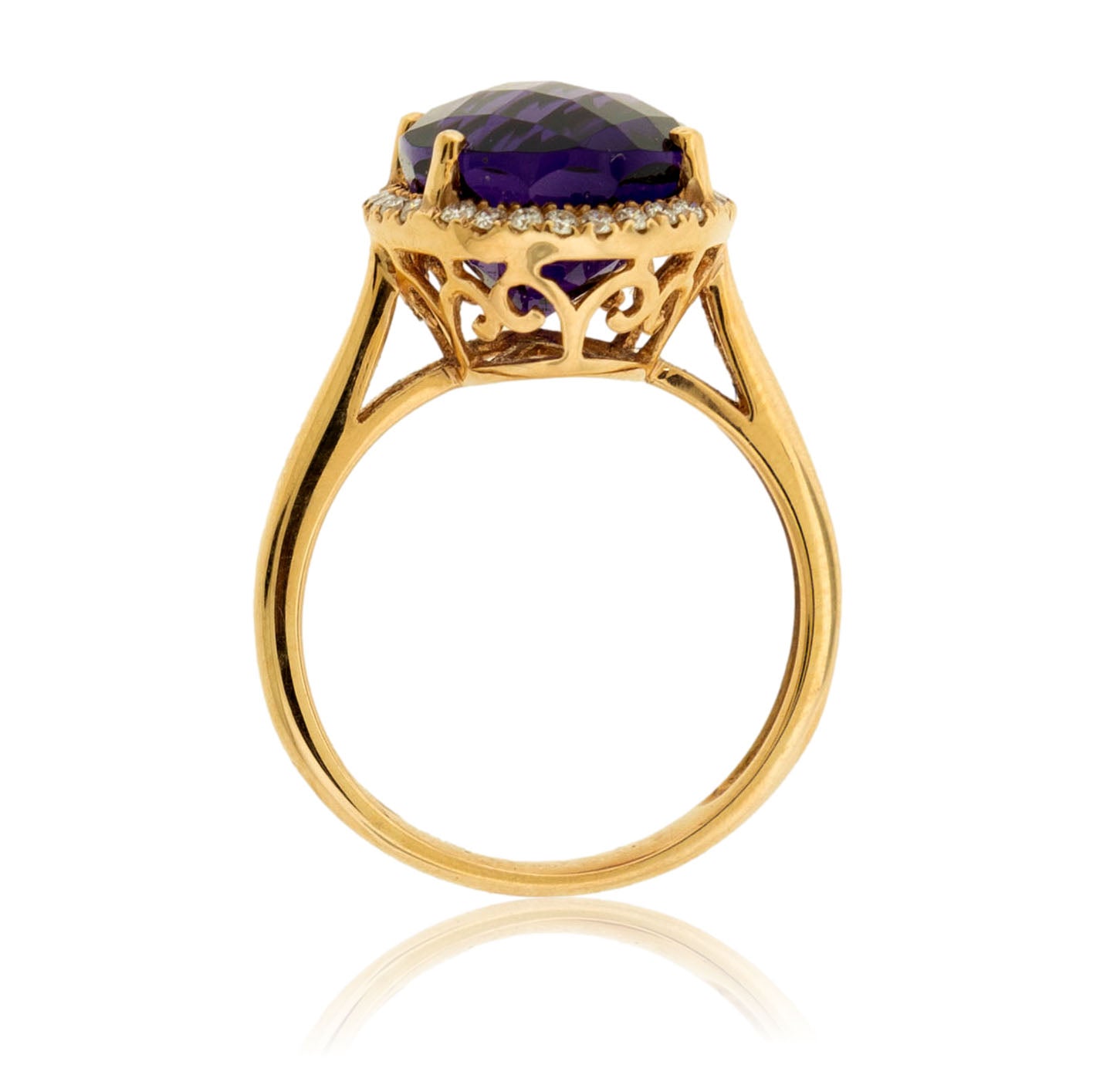 Oval Amethyst with Diamond Halo Ring