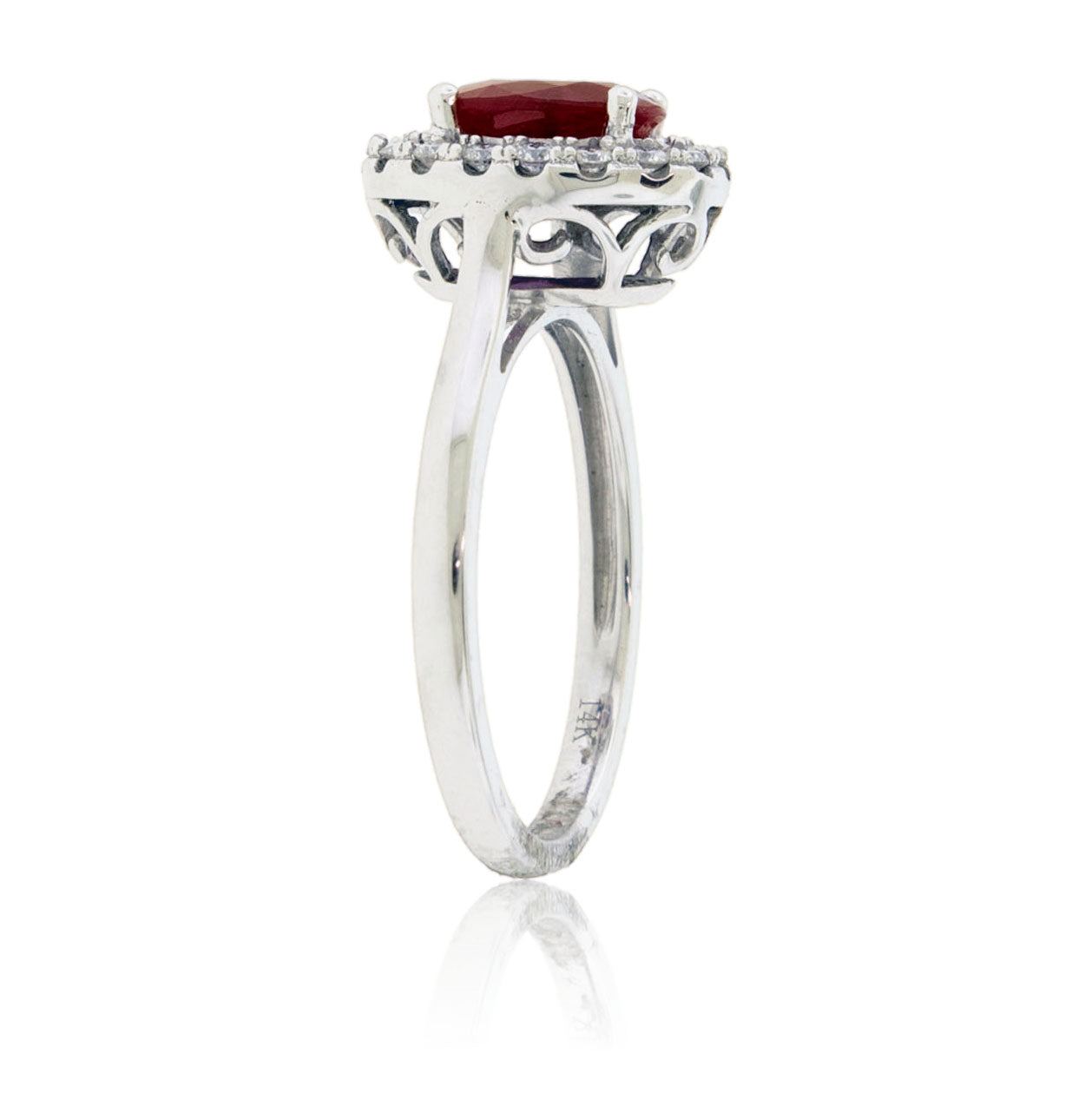 Oval Ruby and Diamond Halo Ring