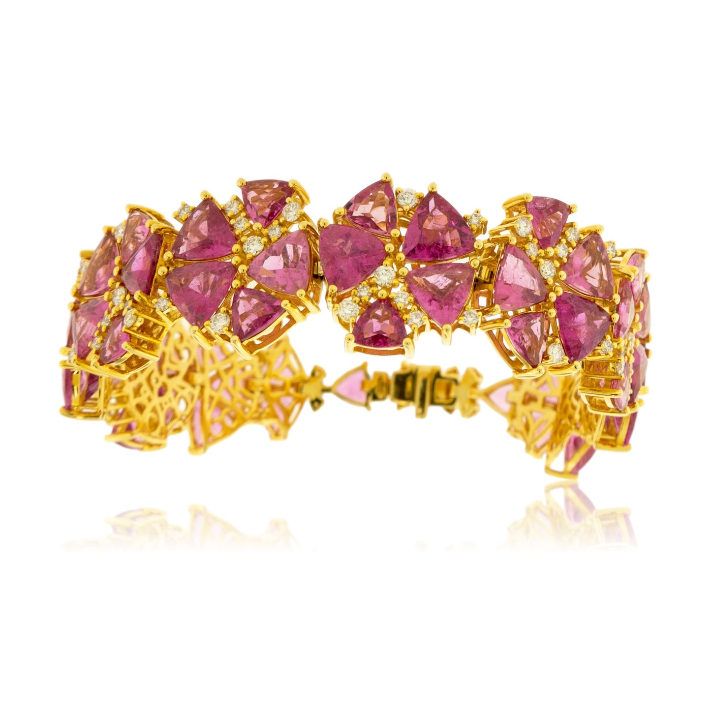 Trillion Pink Tourmaline with Diamond Accents Bracelet