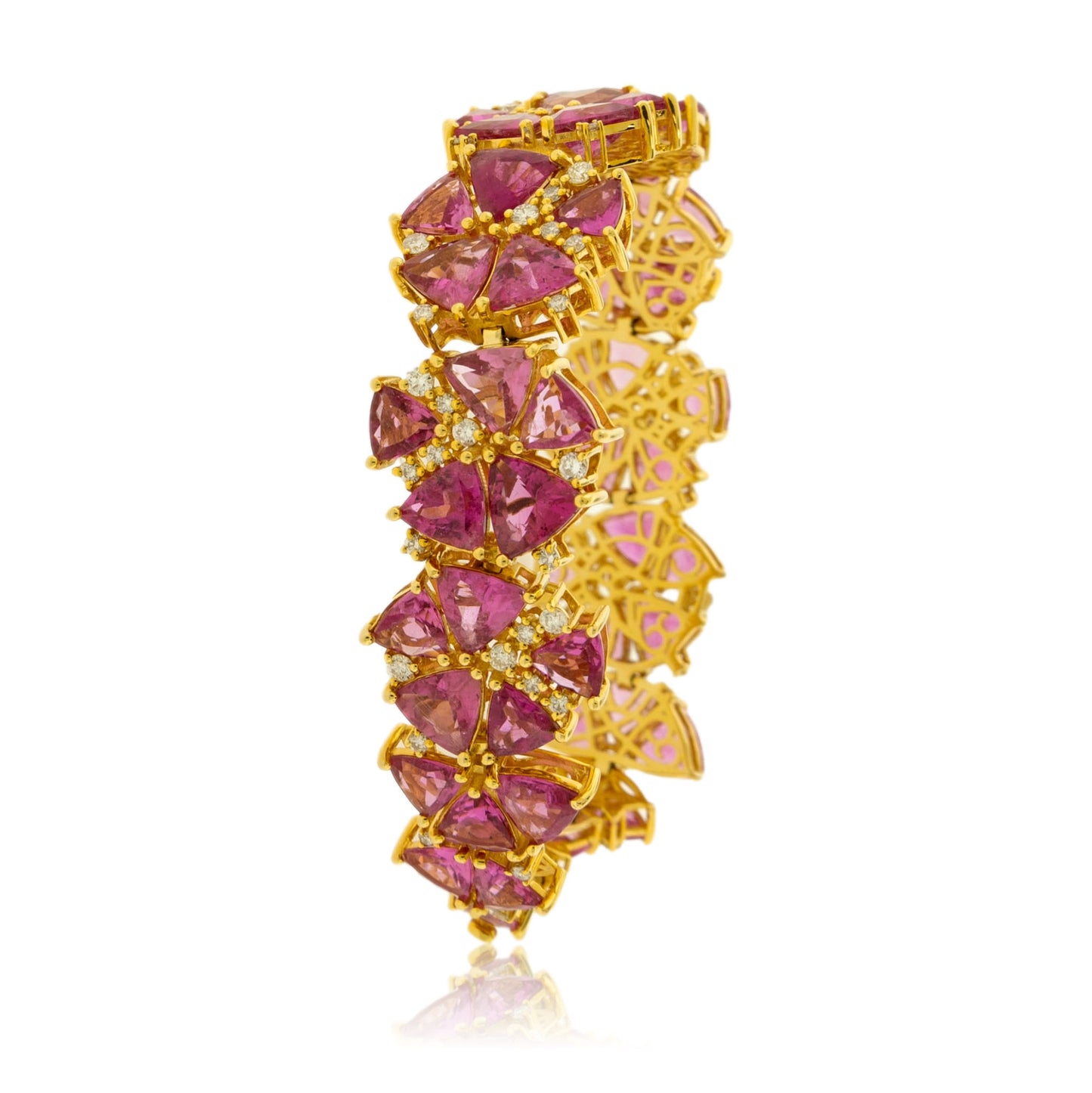 Trillion Pink Tourmaline with Diamond Accents Bracelet