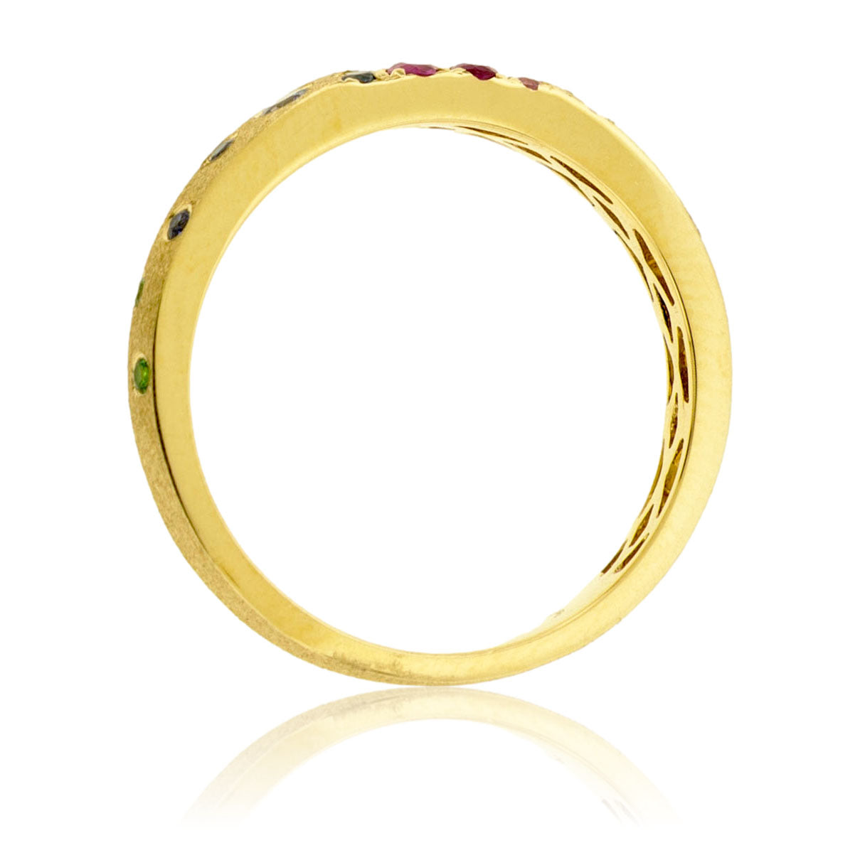 Yellow Gold Satin Finish Flush Set Rainbow Sapphire Ring