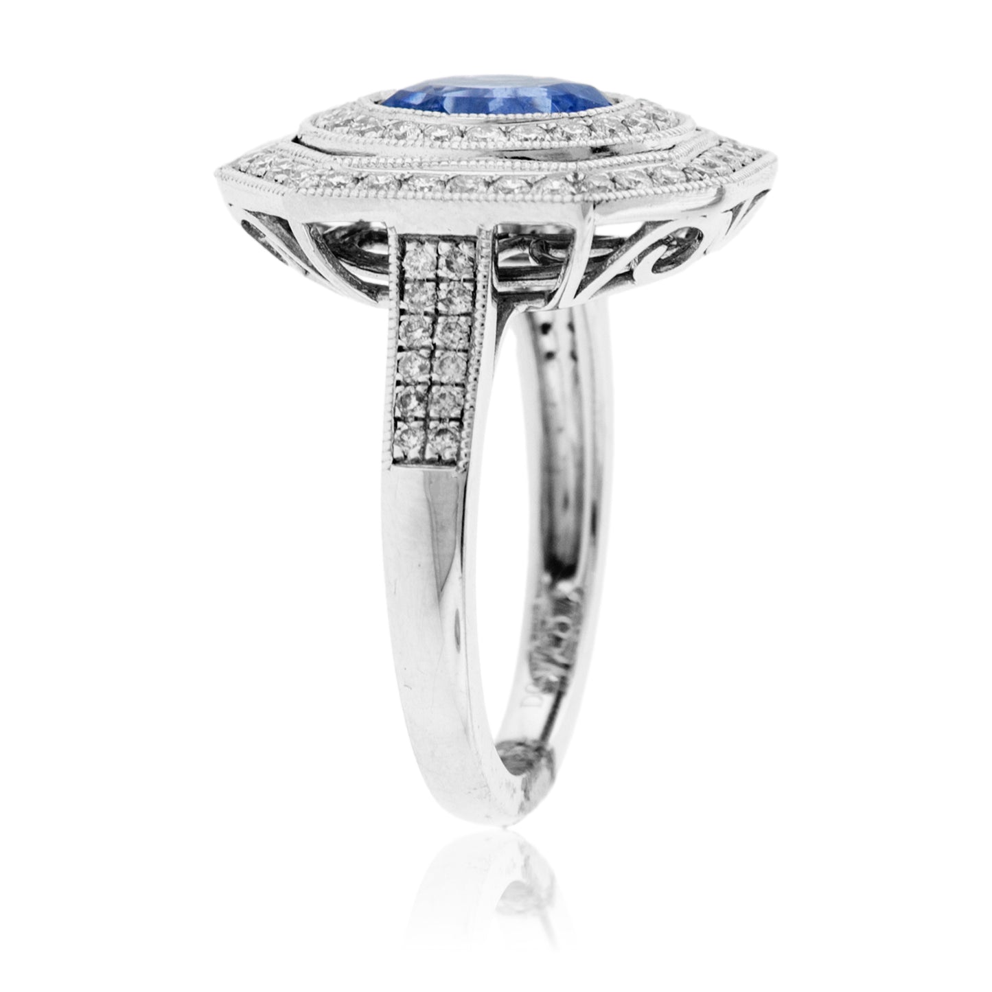 Oval Sapphire & Diamond Double Halo Shield Ring