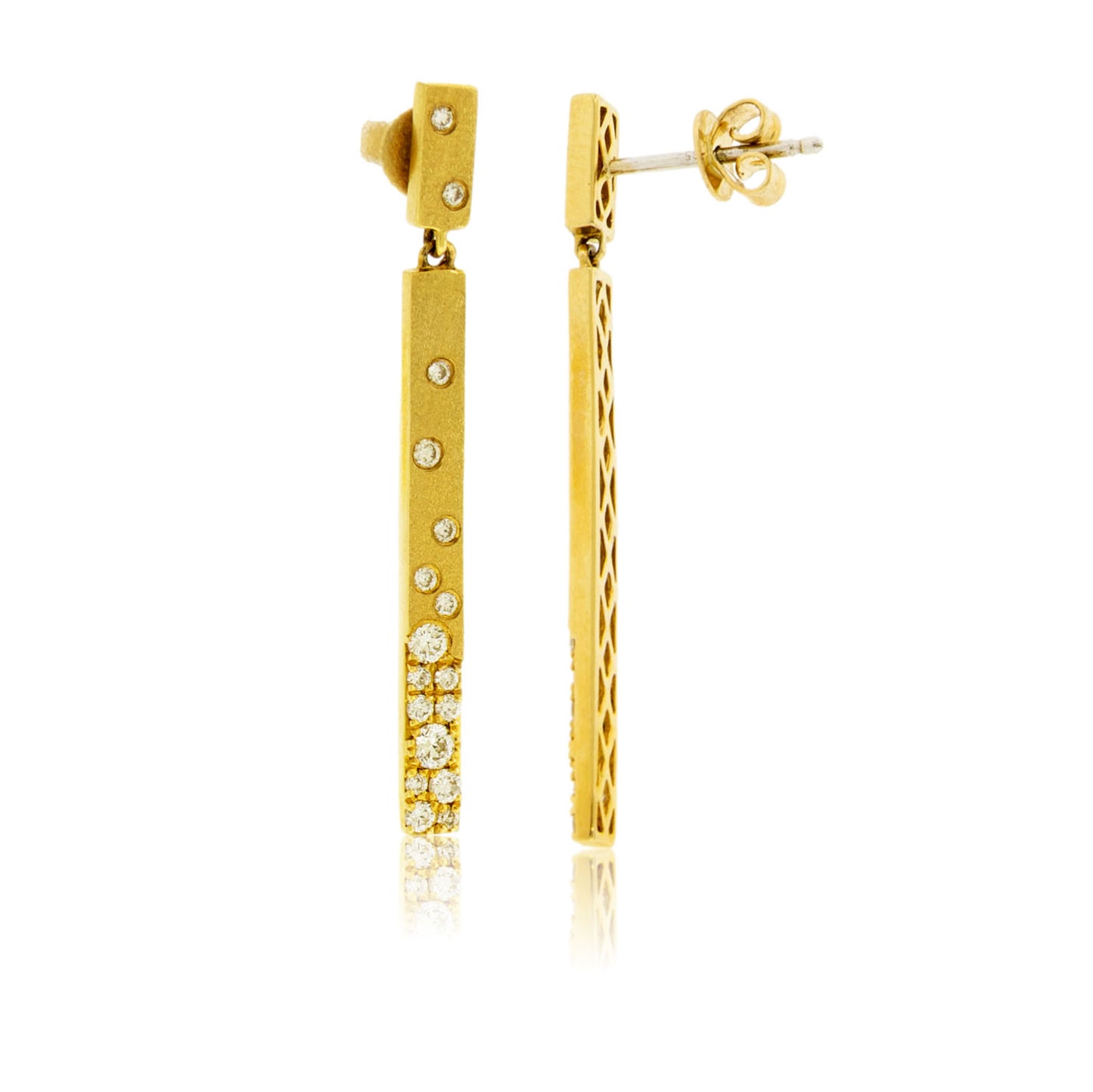 Flush Set Diamond Station Bar Earrings