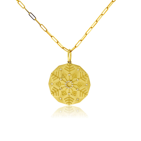 Satin Finish Flush Set Diamond Snowflake Disc Pendant
