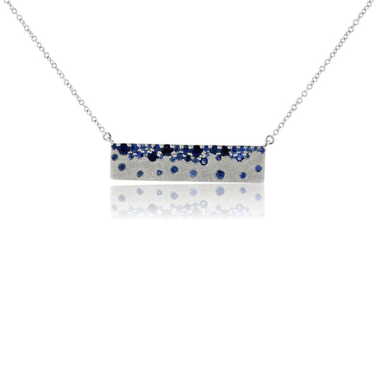 White Gold Satin Finish Flush Set Blue Sapphire Necklace