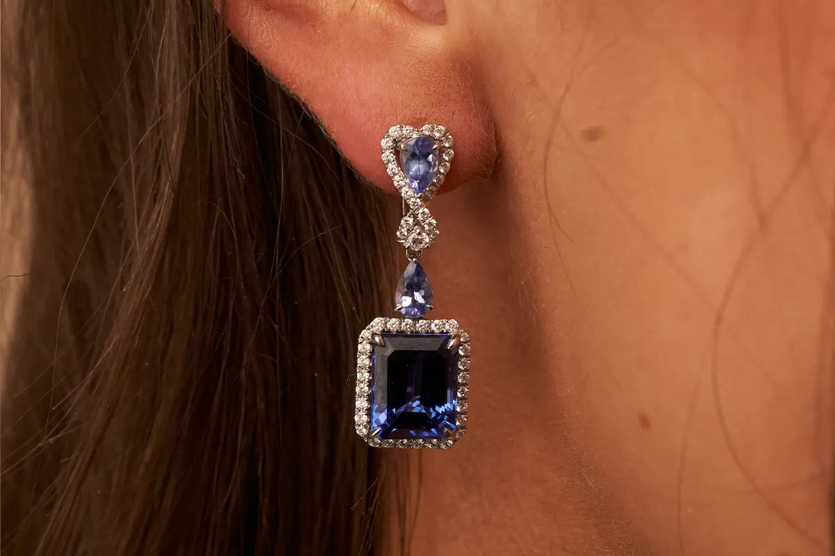 Tanzanite and Diamond Halo Earrings from Park City Jewelers