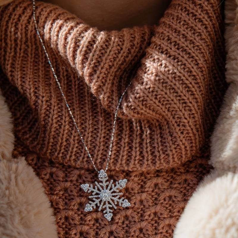 White gold snowflake pendant on bar ball chain - Park City Jewelers.