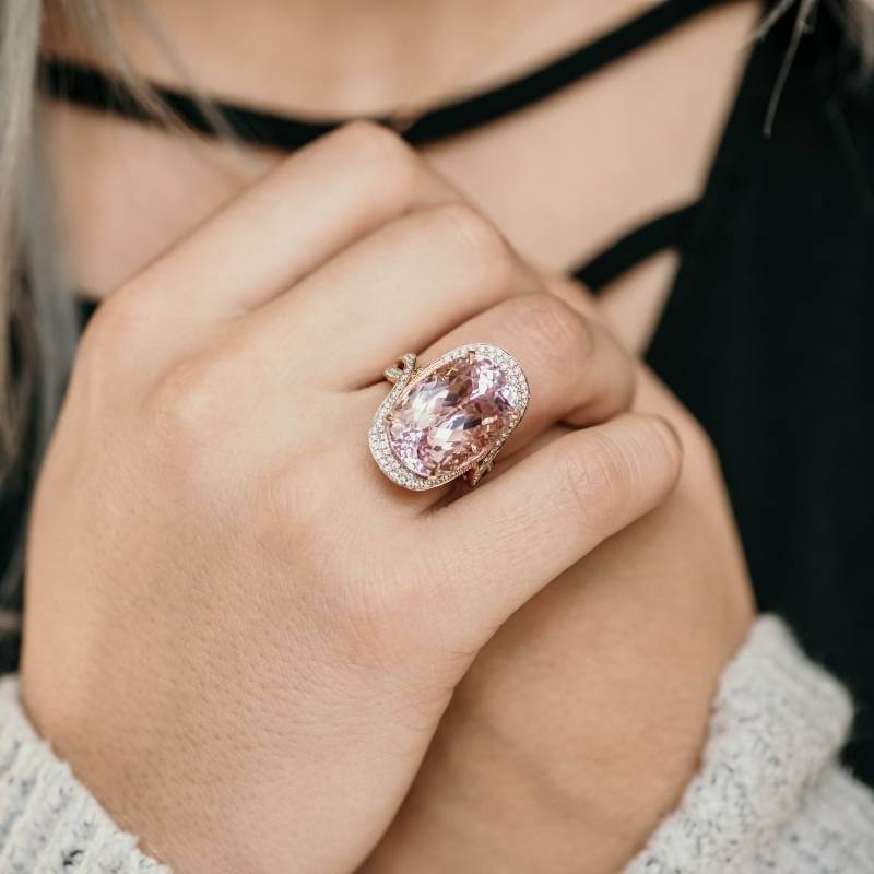 Woman wearing morganite ring - Park City Jewelers.