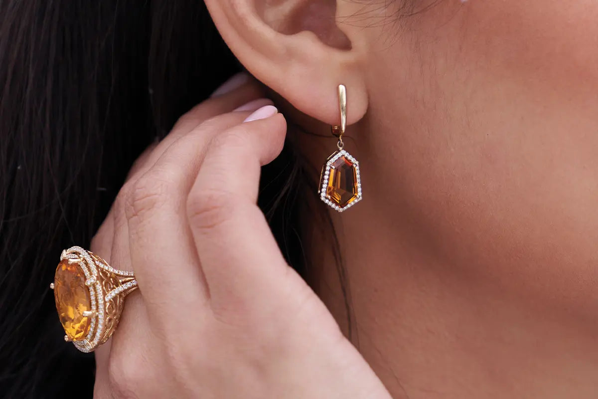 Woman Wearing Citrine Earrings from Park City Jewelers