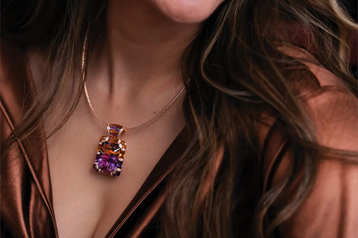 Woman Wearing Bellarri Ametrine Pendant from Park City Jewelers