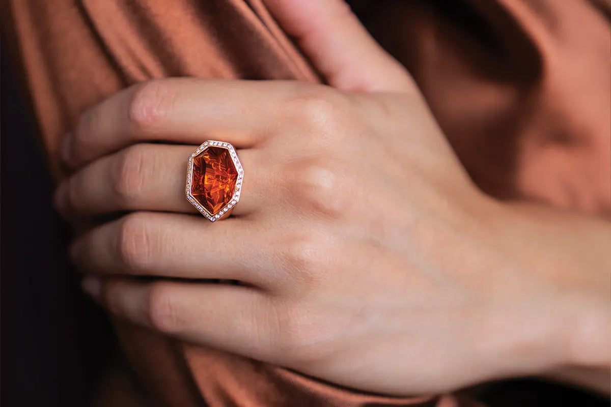 Woman Wearing Bellarri Citrine Ring from Park City Jewelers