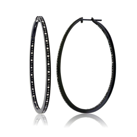 Black Plated White Gold with Black Diamond Inside Out Hoop Earrings - Park City Jewelers