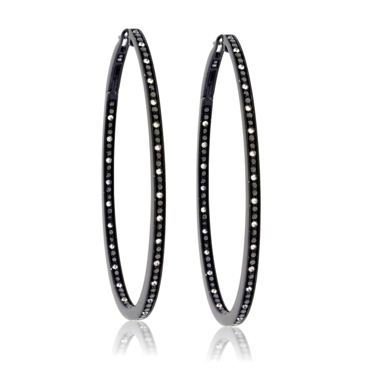 Black Plated White Gold with Black Diamond Inside Out Hoop Earrings - Park City Jewelers