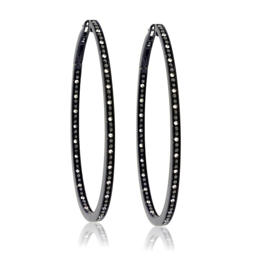 Black Plated White Gold with Black Diamond Inside Out Hoop Earrings - Park City Jewelers