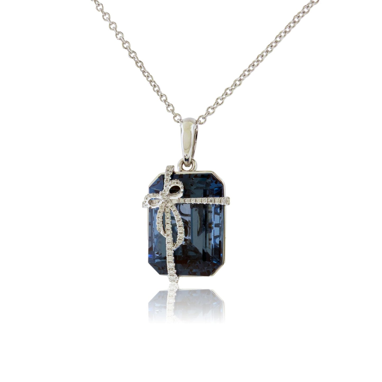 Blue Topaz & Diamond Bow Pendant with Chain - Park City Jewelers