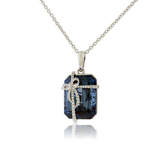 Blue Topaz & Diamond Bow Pendant with Chain - Park City Jewelers