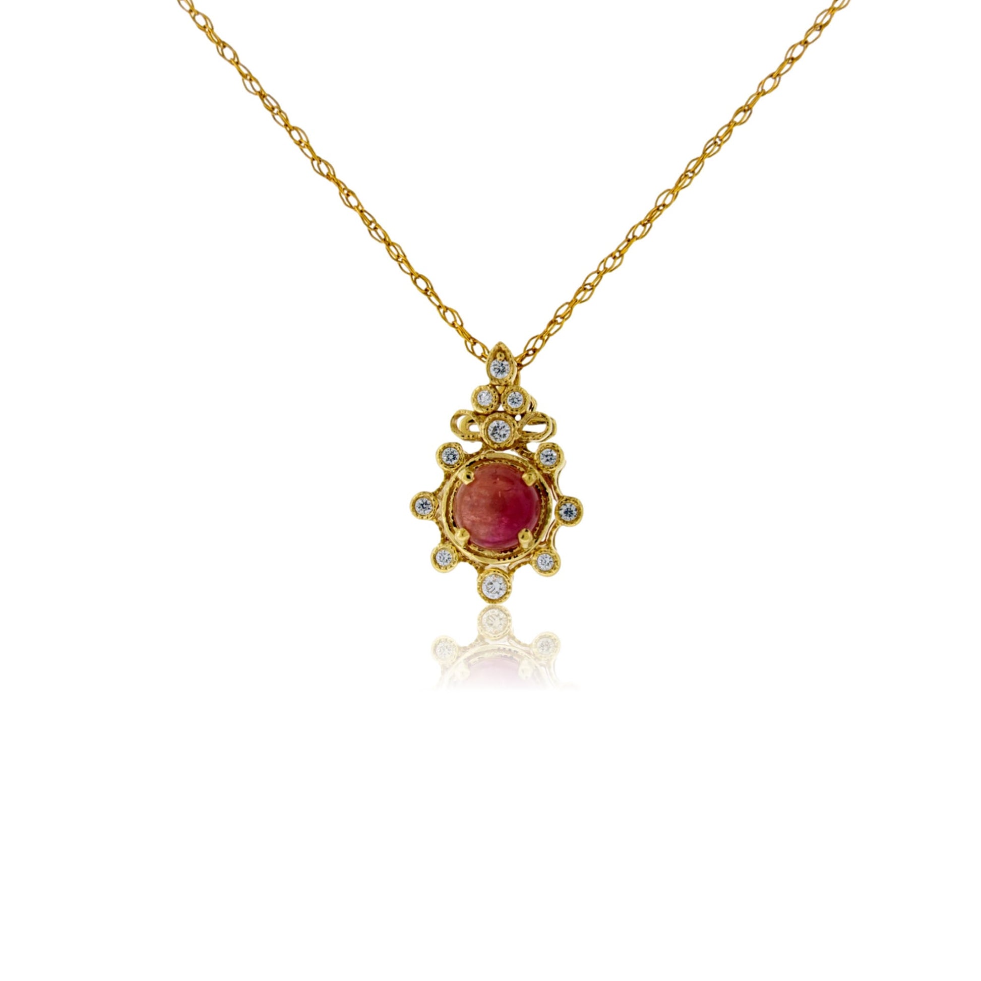 Cabochon Cut Red Beryl with Vintage Halo Style Pendant - Park City Jewelers