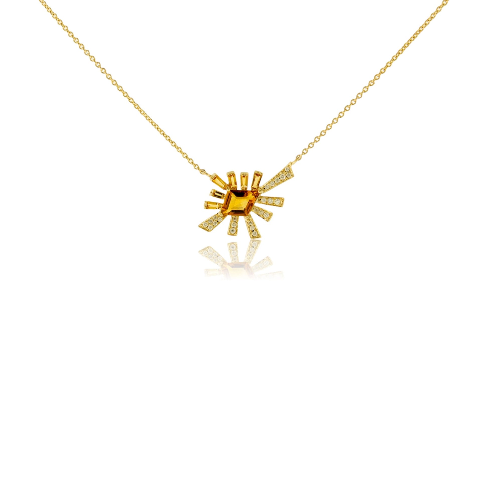 Citrine & Diamond Burst Pendant w/Chain - Park City Jewelers