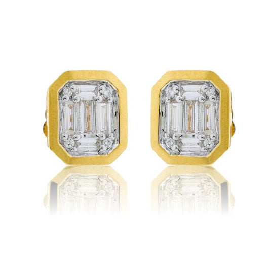 Cluster Style Radiant Shaped Bezel Diamond Stud Earrings - Park City Jewelers
