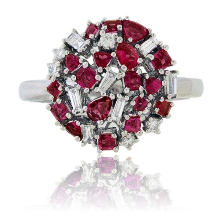 Cluster Style Red Emerald and Diamond Accented Ring - Park City Jewelers