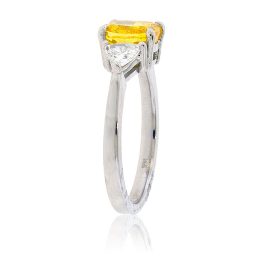 Dark Yellow Long Cushion & Trillion 3 Stone Lab Grown Diamond Engagement Ring - Park City Jewelers