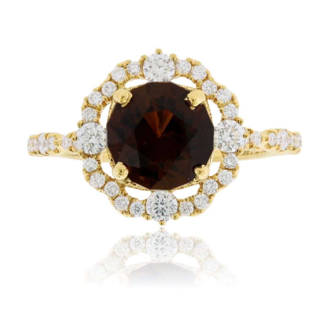 Desert Flame Topaz and Diamond Halo Ring - Park City Jewelers