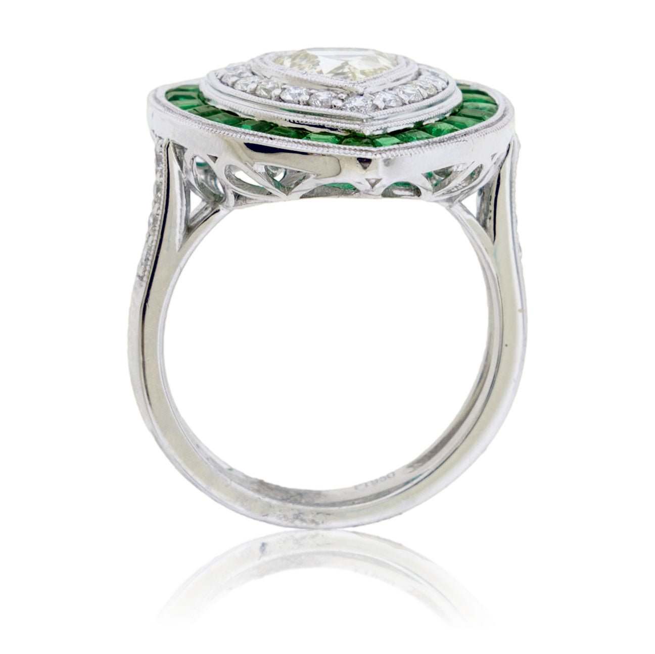 Diamond Art Deco Inspired Emerald Double Halo Ring - Park City Jewelers