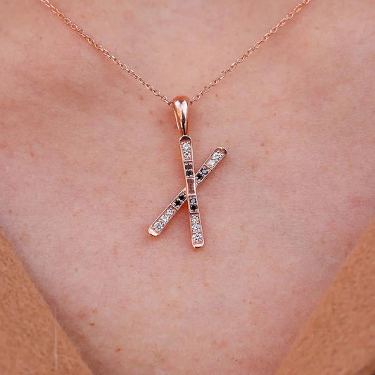 Diamond & Black Diamond Medium Size Crossed Ski Pendant - Park City Jewelers