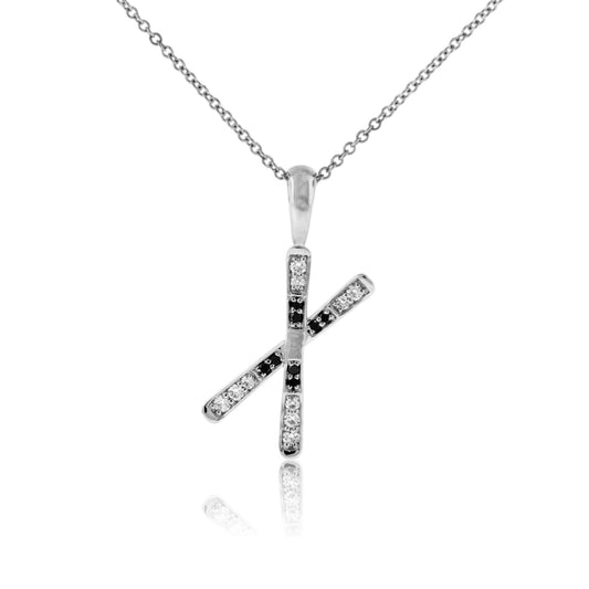 Diamond & Black Diamond Small Size Crossed Ski Pendant - Park City Jewelers
