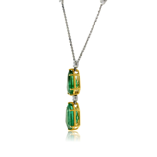Diamond & Fancy Cut Emerald Pendant w/Chain - Park City Jewelers