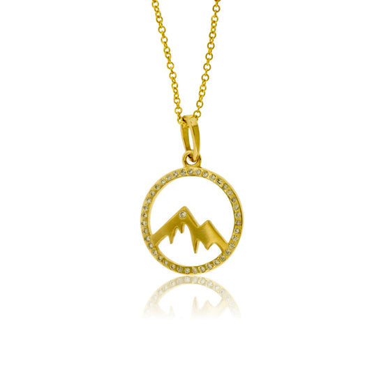 Diamond Lined Circle with Mountain Peak Pendant - Park City Jewelers