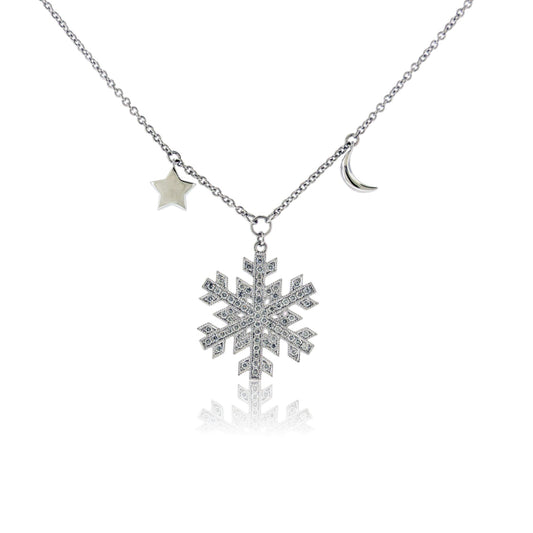 Diamond Snowflake Necklace with Moon & Star Charms - Park City Jewelers