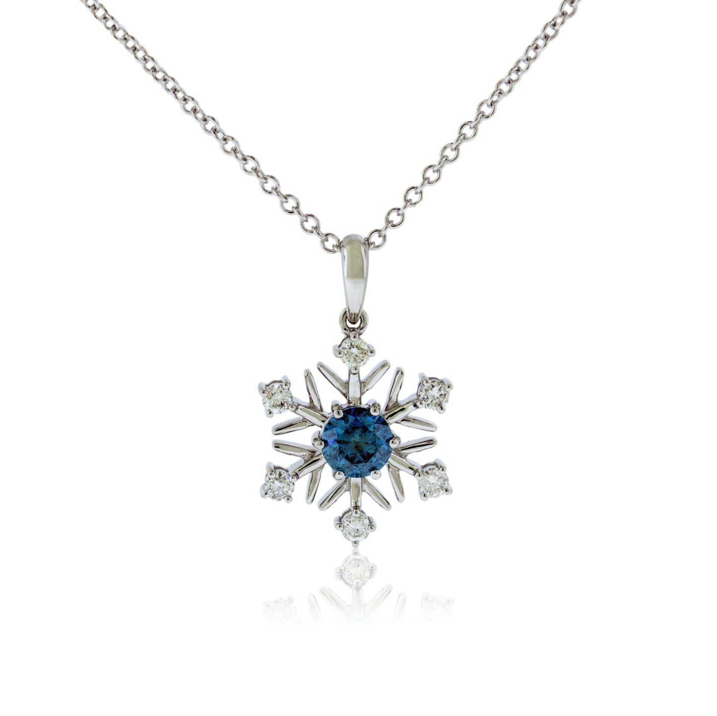 Diamond Snowflake with Blue Diamond Center Necklace - Park City Jewelers