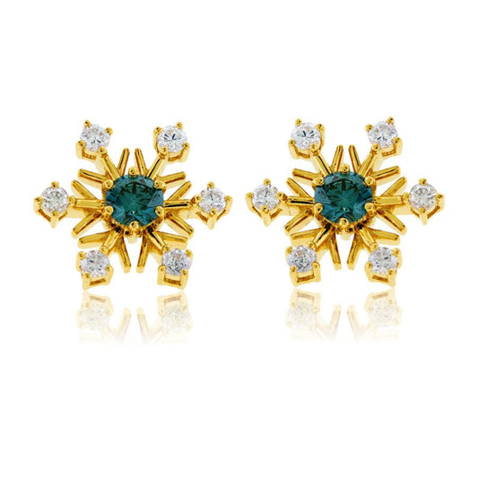 Diamond Snowflake with Blue Diamond Center Stud Earrings - Park City Jewelers