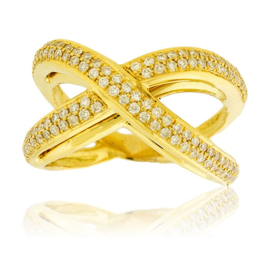 Diamond Yellow Gold Criss Cross Style X Band - Park City Jewelers