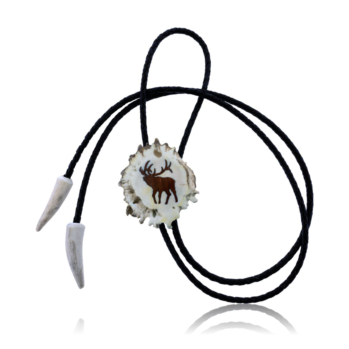 Elk Antler Button and Tip Bolo with Hardwood Elk Inlay - Park City Jewelers