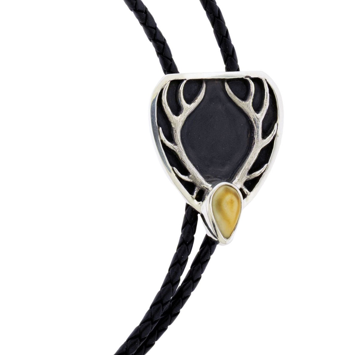 Elk Head with Elk Ivory Leather Bolo Tie - Park City Jewelers