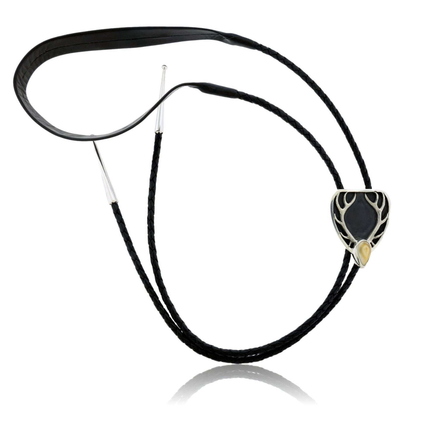Elk Head with Elk Ivory Leather Bolo Tie - Park City Jewelers