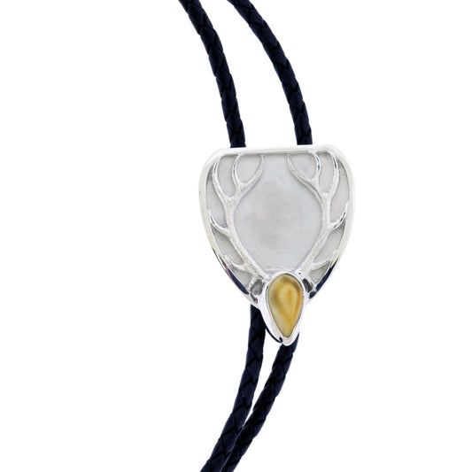 Elk Head with Elk Ivory Leather Bolo Tie - Park City Jewelers