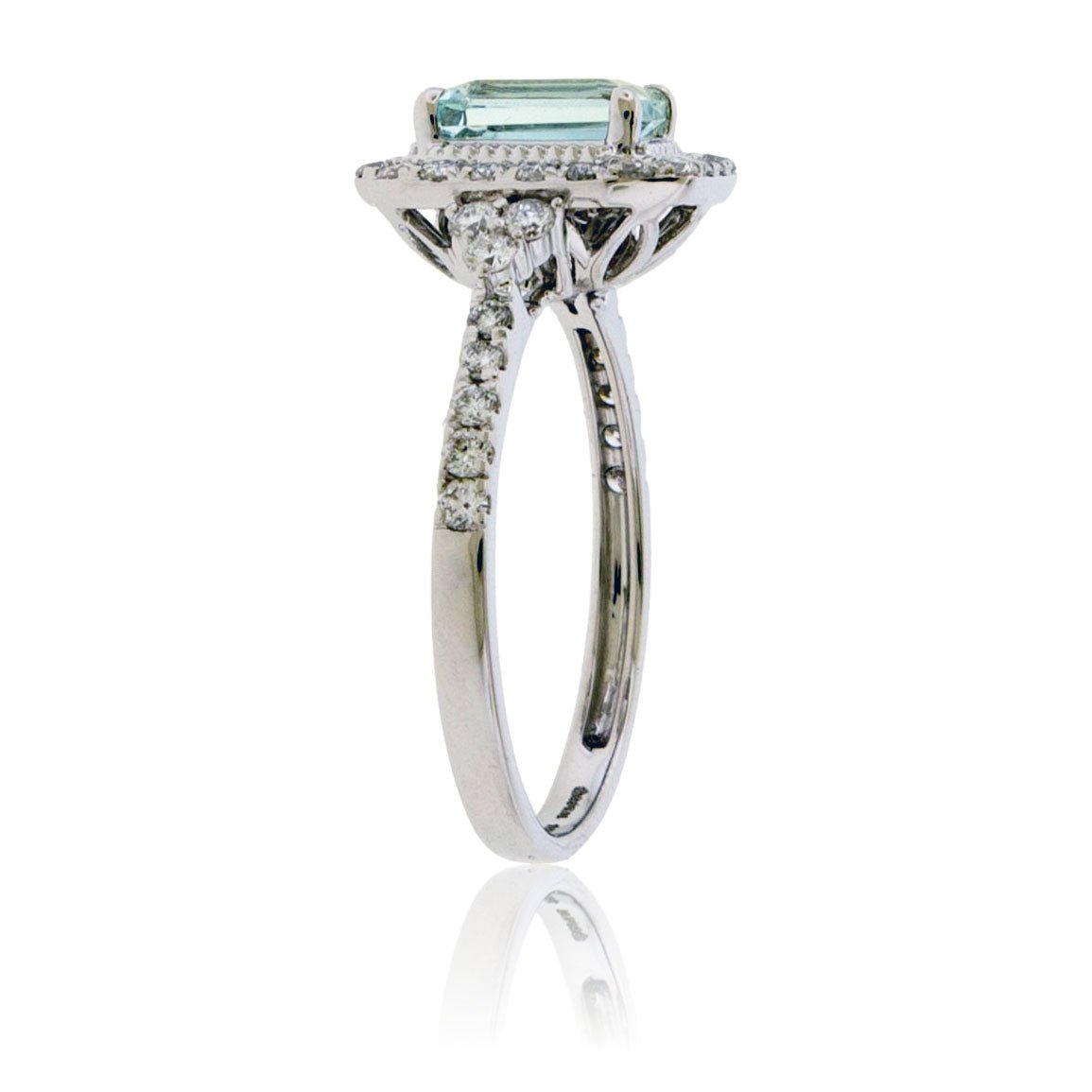 Emerald - Cut Aquamarine with Diamond Halo Ring - Park City Jewelers