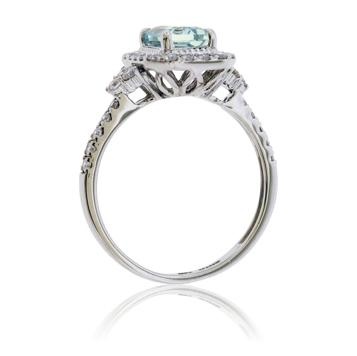 Emerald - Cut Aquamarine with Diamond Halo Ring - Park City Jewelers