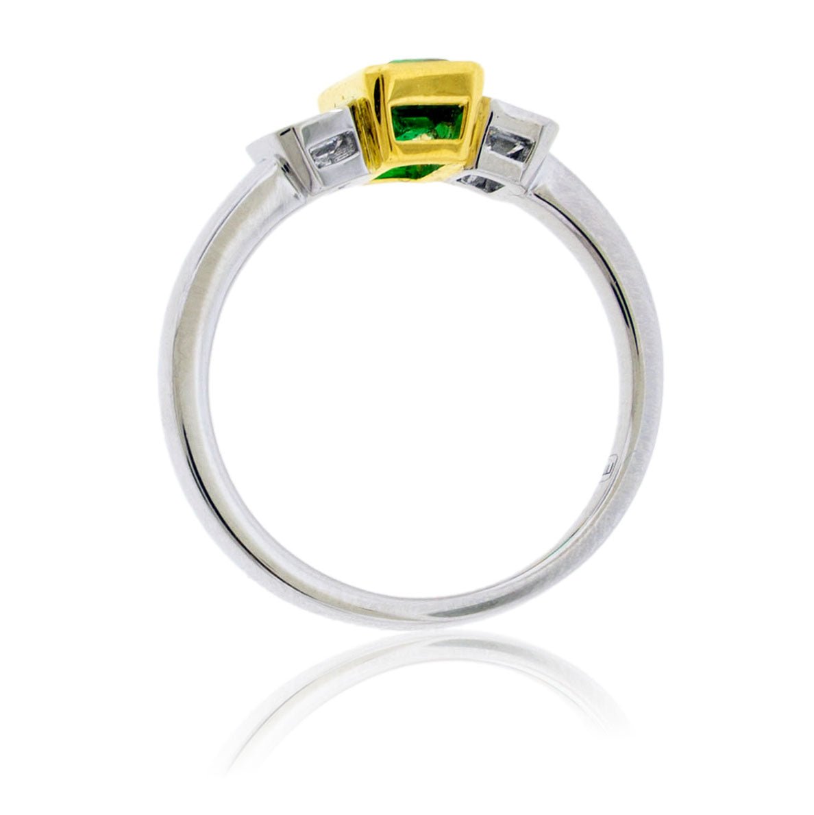 Emerald - Cut Columbian Emerald Bezel & Diamond Accented Ring - Park City Jewelers